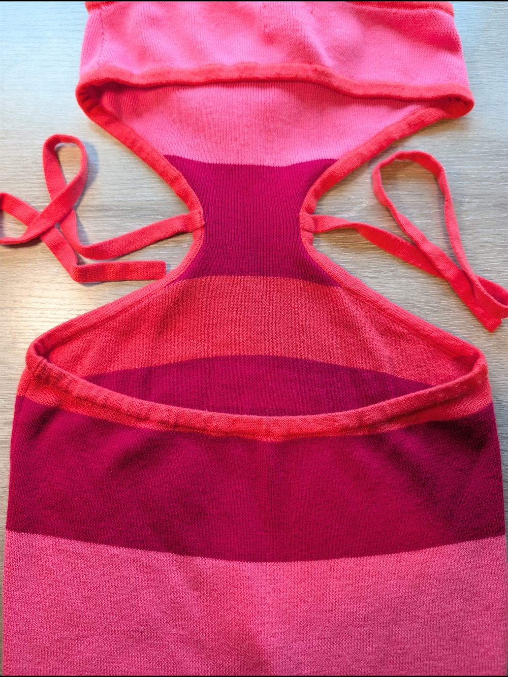 Camila Coelho Pink Orange Colorblock Open Tie Back Halter Emlyn Knit Midi Dress - Picture 11 of 13